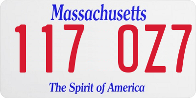 MA license plate 117OZ7