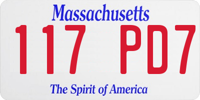 MA license plate 117PD7