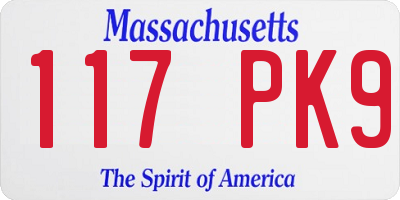 MA license plate 117PK9