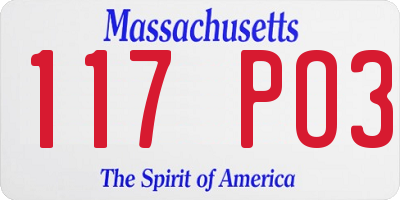 MA license plate 117PO3