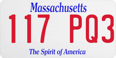 MA license plate 117PQ3