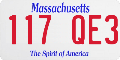 MA license plate 117QE3