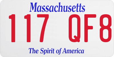MA license plate 117QF8