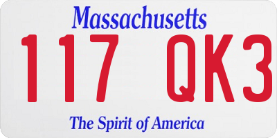 MA license plate 117QK3