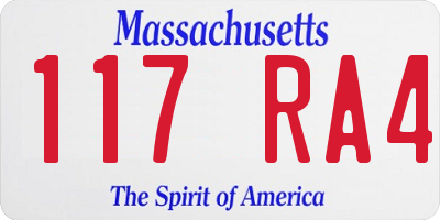 MA license plate 117RA4