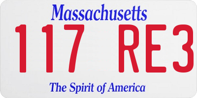 MA license plate 117RE3