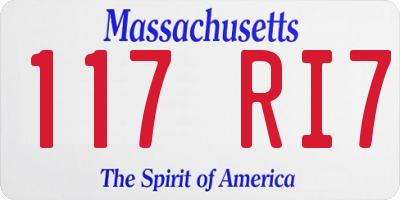 MA license plate 117RI7