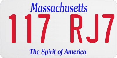 MA license plate 117RJ7