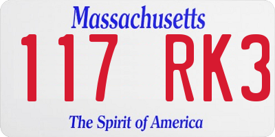 MA license plate 117RK3