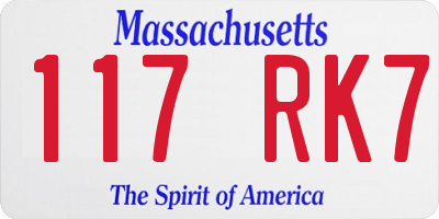 MA license plate 117RK7