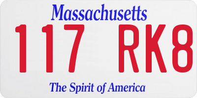 MA license plate 117RK8