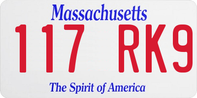 MA license plate 117RK9