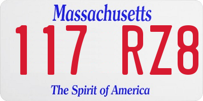 MA license plate 117RZ8