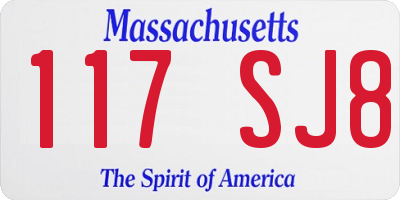 MA license plate 117SJ8