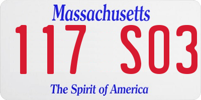 MA license plate 117SO3
