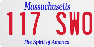 MA license plate 117SW0