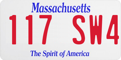 MA license plate 117SW4