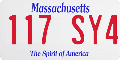 MA license plate 117SY4