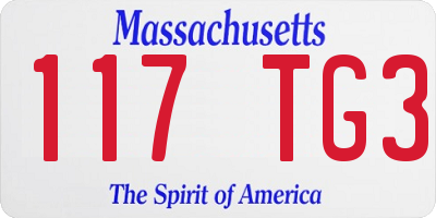 MA license plate 117TG3