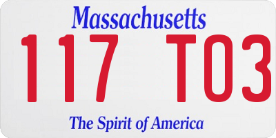 MA license plate 117TO3