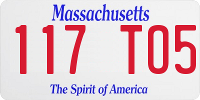 MA license plate 117TO5