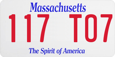 MA license plate 117TO7