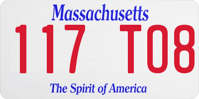 MA license plate 117TO8