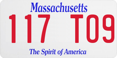 MA license plate 117TO9