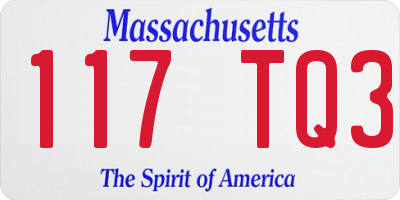 MA license plate 117TQ3
