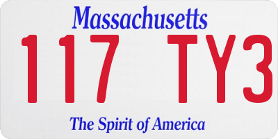 MA license plate 117TY3