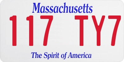 MA license plate 117TY7