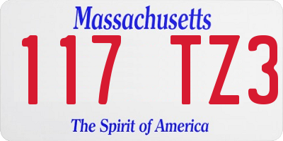 MA license plate 117TZ3