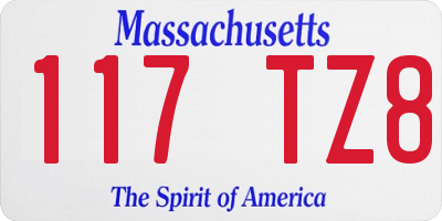 MA license plate 117TZ8
