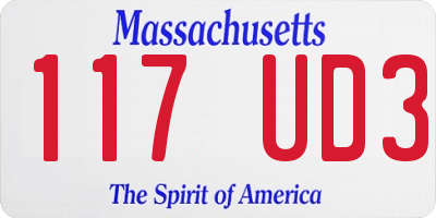 MA license plate 117UD3