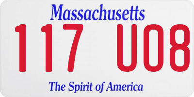 MA license plate 117UO8