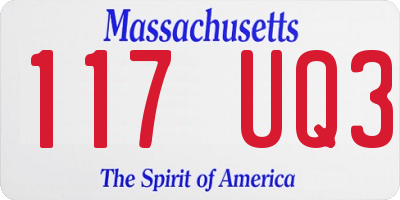 MA license plate 117UQ3