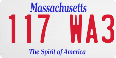 MA license plate 117WA3