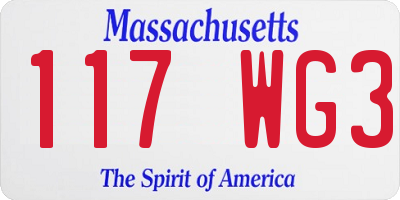 MA license plate 117WG3