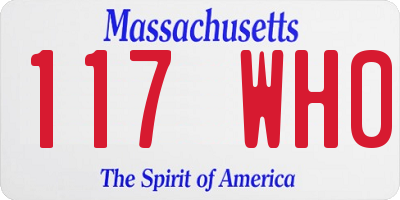 MA license plate 117WH0