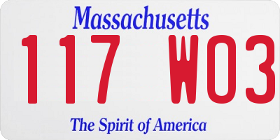 MA license plate 117WO3
