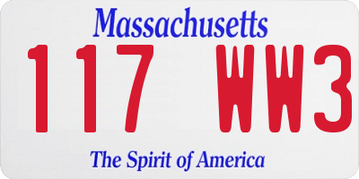 MA license plate 117WW3