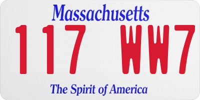 MA license plate 117WW7