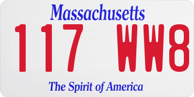 MA license plate 117WW8