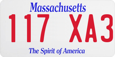 MA license plate 117XA3