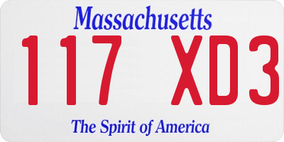 MA license plate 117XD3