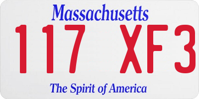 MA license plate 117XF3