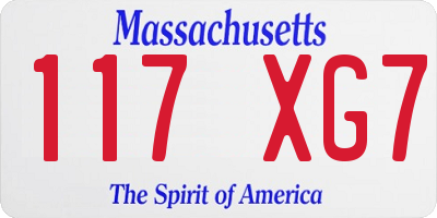 MA license plate 117XG7