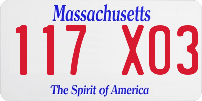MA license plate 117XO3