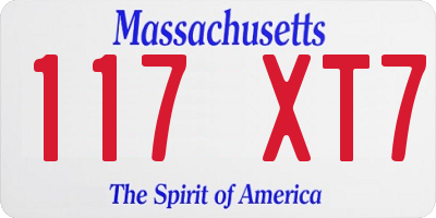 MA license plate 117XT7
