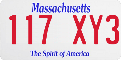 MA license plate 117XY3